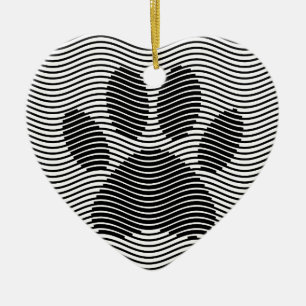 Dog Paw-afdrukken op zwarte en witte golven Keramisch Ornament