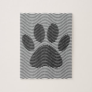 Dog Paw-afdrukken op zwarte en witte golven Legpuzzel