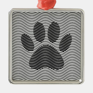 Dog Paw-afdrukken op zwarte en witte golven Metalen Ornament