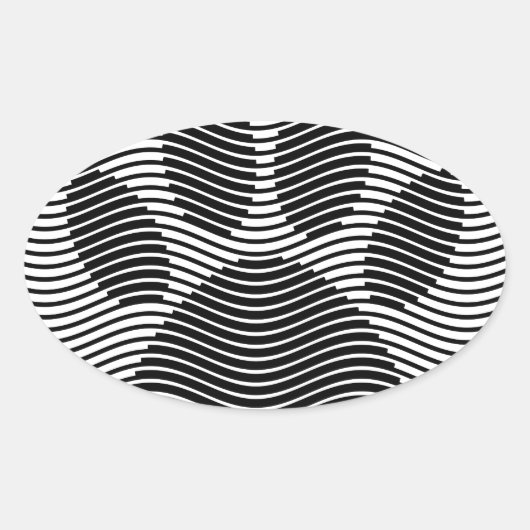 Dog Paw-afdrukken op zwarte en witte golven Ovale Sticker (Voorkant)
