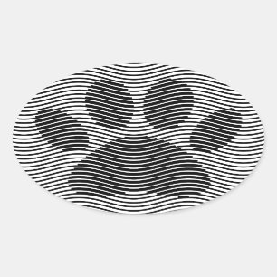 Dog Paw-afdrukken op zwarte en witte golven Ovale Sticker