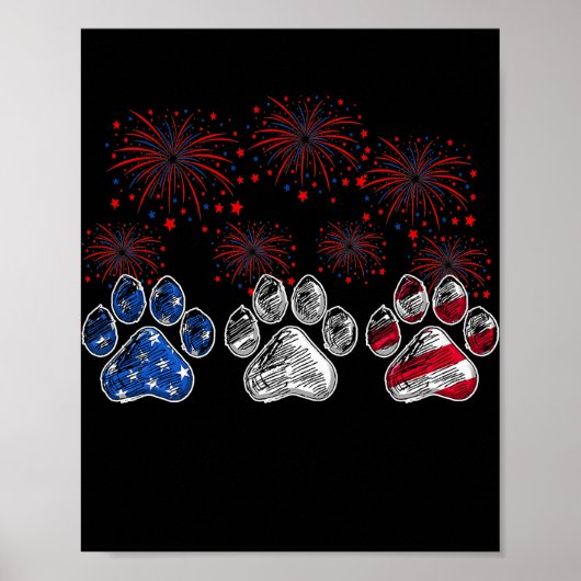 Dog Paw American Flag Fireworks Hondenliefhebber 4 Poster (Voorkant)