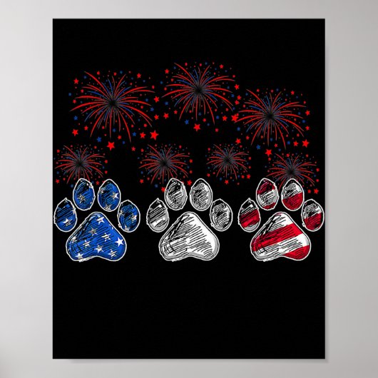 Dog Paw American Flag Fireworks Hondenliefhebber 4 Poster (Voorkant)