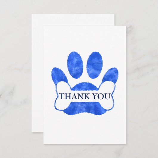 Dog Paw and Bone Blue Waterverf Dank u Bedankkaart (Voorkant / Achterkant)