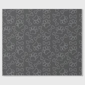 Dog Paw And Bones Drawing Pattern Custom Dark Gray Cadeaupapier (Vlak)