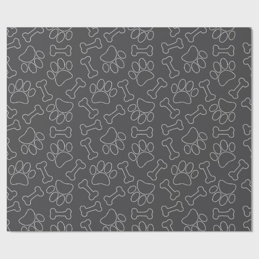 Dog Paw And Bones Drawing Pattern Custom Dark Gray Cadeaupapier (Vlak)