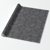 Dog Paw And Bones Drawing Pattern Custom Dark Gray Cadeaupapier (Uitgerold)