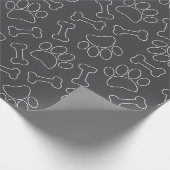 Dog Paw And Bones Drawing Pattern Custom Dark Gray Cadeaupapier (Hoek)