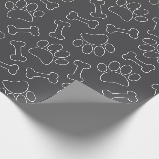 Dog Paw And Bones Drawing Pattern Custom Dark Gray Cadeaupapier (Hoek)