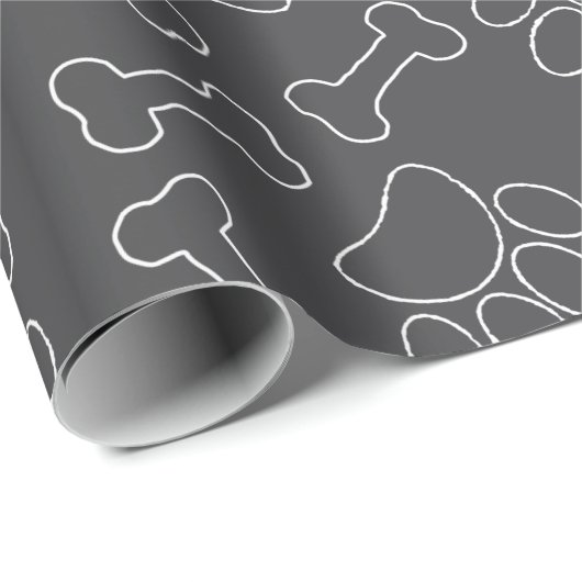 Dog Paw And Bones Drawing Pattern Custom Dark Gray Cadeaupapier (Rol Hoek)