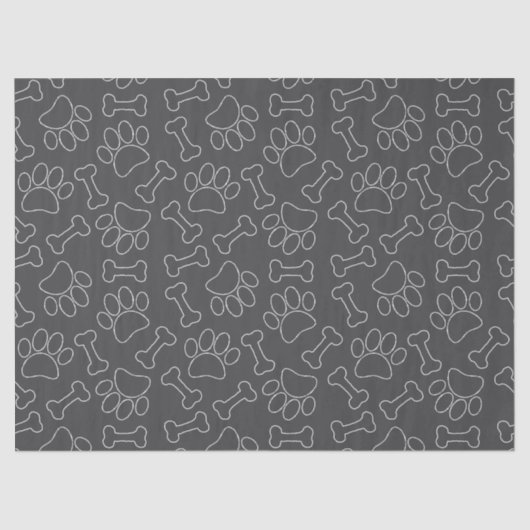 Dog Paw And Bones Drawing Pattern Custom Dark Gray Tissuepapier (Voorkant)