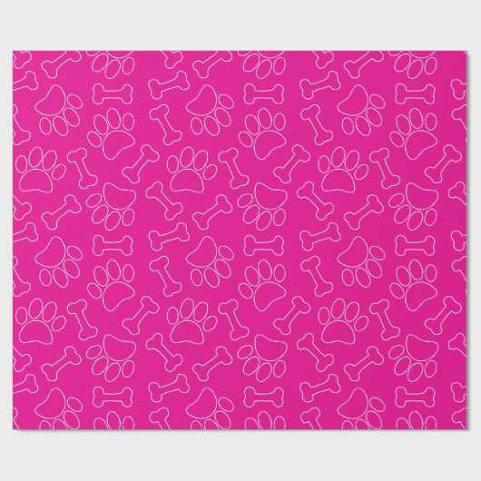 Dog Paw And Bones Drawing Pattern Custom Hot Pink Cadeaupapier (Vlak)