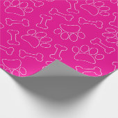 Dog Paw And Bones Drawing Pattern Custom Hot Pink Cadeaupapier (Hoek)