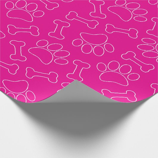 Dog Paw And Bones Drawing Pattern Custom Hot Pink Cadeaupapier (Hoek)