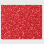 Dog Paw And Bones Drawing Pattern Custom Red Cadeaupapier (Vlak)