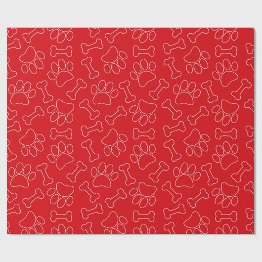 Dog Paw And Bones Drawing Pattern Custom Red Cadeaupapier (Vlak)