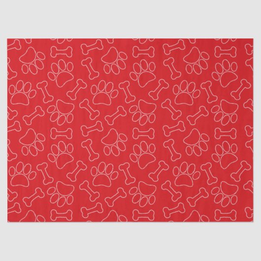 Dog Paw And Bones Drawing Pattern Custom Red Tissuepapier (Voorkant)