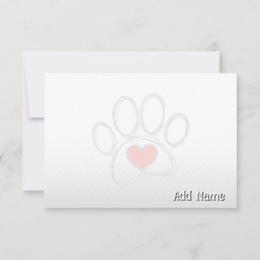 Dog Paw and Heart Blank All Occasion Custom Name Notitiekaartje (Voorkant)