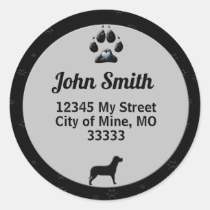 Dog Paw Black en Grey for Address Ronde Sticker