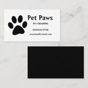 Dog Paw Black White Pet Grooming Service Business Visitekaartje