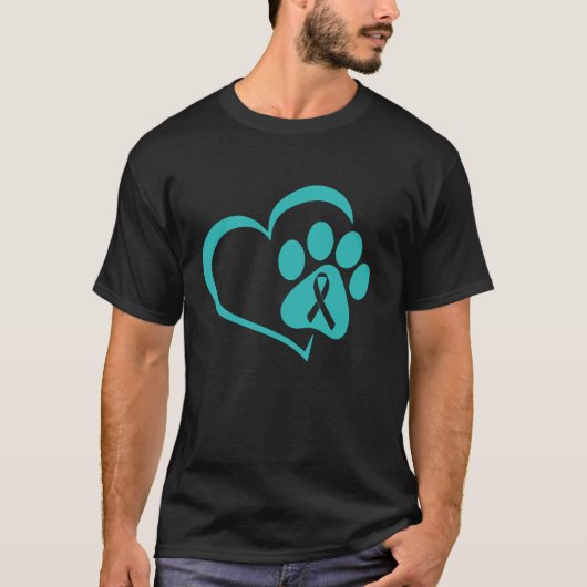 Dog Paw Blauwgroen Lint Cervicale Kanker Awareness T-shirt (Voorkant)