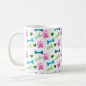 Dog Paw Bone Heart Woof Pattern Pink Koffiemok (Links)