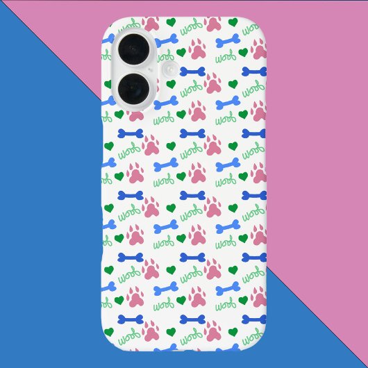 Dog Paw Bones Hearts Woof Pattern Pink Green Blue Case-Mate iPhone Case