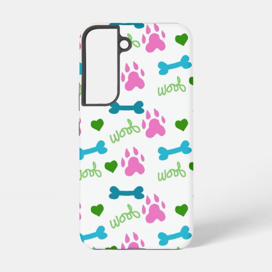 Dog Paw Botten Hearts Woof Pattern Pink Samsung Galaxy Hoesje (Achterkant)