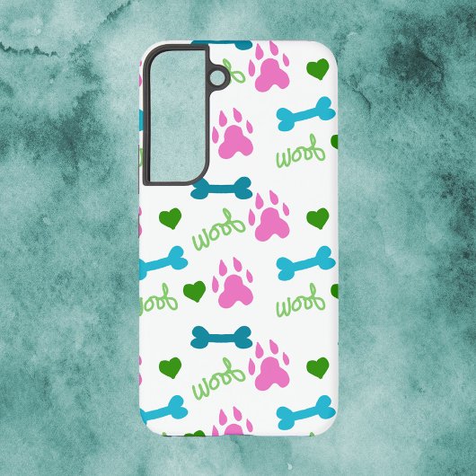 Dog Paw Botten Hearts Woof Pattern Pink Samsung Galaxy Hoesje