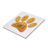 Dog Paw Burlap Aged Print Aangepaste naam Tegeltje (Zijkant)