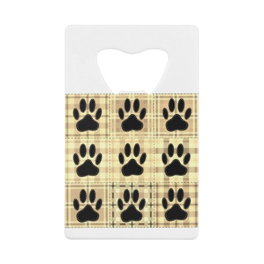 Dog Paw Cartoon Pattern Quilt in Sepia Creditkaart Flessenopener (Voorkant)