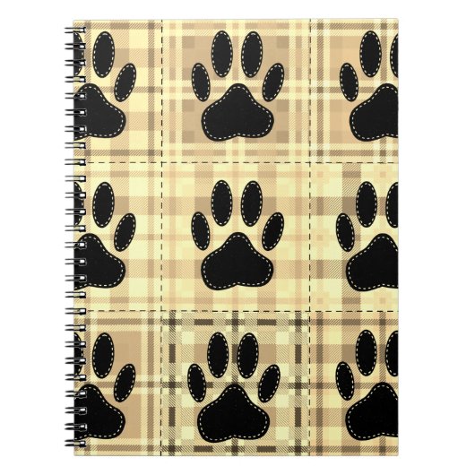 Dog Paw Cartoon Pattern Quilt in Sepia Notitieboek (Voorkant)