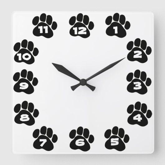 Dog Paw Clock Vierkante Klok (Voorkant)