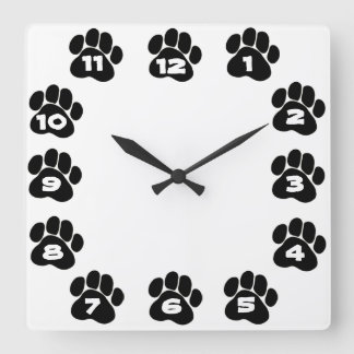 Dog Paw Clock Vierkante Klok