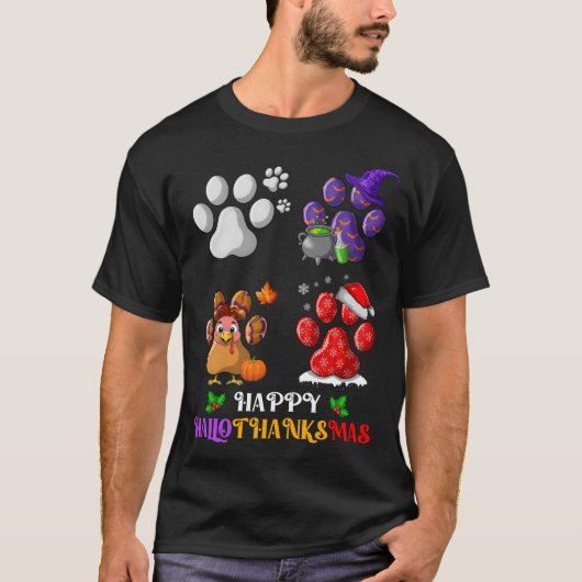 Dog paw Cute Happy Hallothanksmas T-shirt (Voorkant)