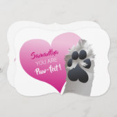 Dog Paw, Cute with Pink Hearts Valentijns Flat at Feestdagenkaart (Voorkant / Achterkant)