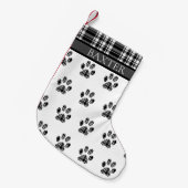 Dog Paw Druk zwart en wit Tartan Aangepast Kleine Kerstsok (Voorkant (Hangend))