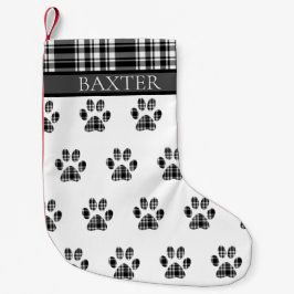 Dog Paw Druk zwart en wit Tartan Aangepast Kleine Kerstsok