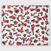 Dog Paw drukt Botten hart en woofs patroon Cadeaupapier (Vlak)