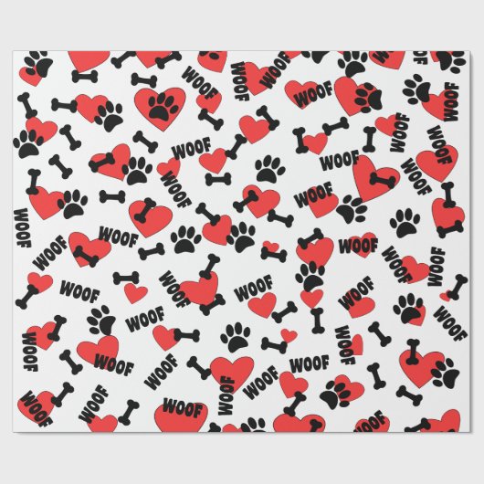 Dog Paw drukt Botten hart en woofs patroon Cadeaupapier (Vlak)