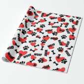Dog Paw drukt Botten hart en woofs patroon Cadeaupapier (Uitgerold)