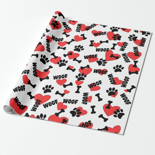 Dog Paw drukt Botten hart en woofs patroon Cadeaupapier (Uitgerold)