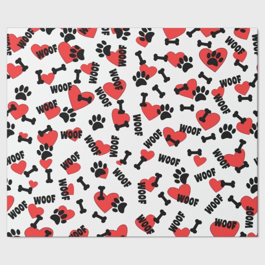 Dog Paw drukt Botten hart en woofs patroon Cadeaupapier (Zoom)