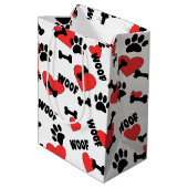 Dog Paw drukt Botten hart en woofs patroon Medium Cadeauzakje (Achterkant Gekanteld)