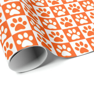 Dog Paw Drukt oranje en wit af Cadeaupapier