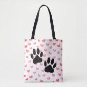 Dog Paw drukt Red Hearts Tegel af Tote Bag (Voorkant)
