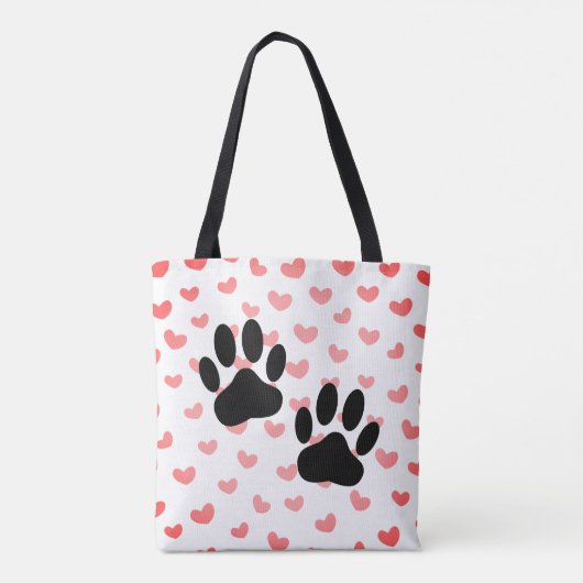 Dog Paw drukt Red Hearts Tegel af Tote Bag (Achterkant)