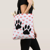 Dog Paw drukt Red Hearts Tegel af Tote Bag (Dichtbij)