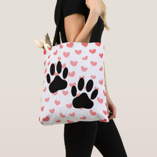 Dog Paw drukt Red Hearts Tegel af Tote Bag