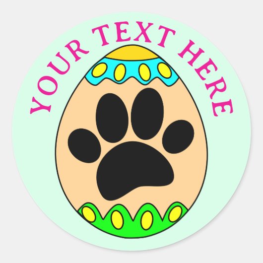 Dog Paw Easter Egg Print Custom Text Ronde Sticker (Voorkant)